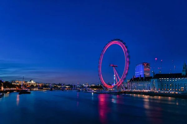 Draaiend London Eye Themas River Goedenacht Engeland Verenigd Koninkrijk — Stockfoto