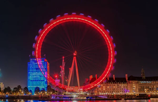 Spinning London Eye Themas River Buenas Noches Inglaterra Reino Unido —  Fotos de Stock
