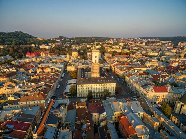 Lviv Ukraine September 2016 Sunset Lviv City Hall Tower Lviv — Stock Photo, Image