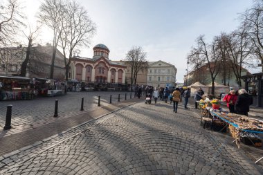 VILNIUS, LITHUANIA - 4 Mart 2017: Vilnius Kaziukas Pazarı. Litvanya 'nın en ünlü sokak pazarlarından biri..