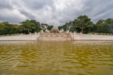 VIENNA, AUSTRIA - 08 Ekim 2016: Viyana 'daki Schonbrunn Sarayı ve Çeşmesi Park ve Çiçek Dekorasyonu. Avusturya, Viyana 'da Gezici Nesne.