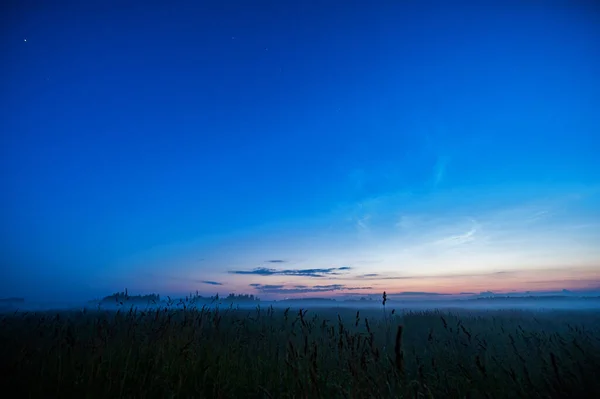 Night Landscape Mist Clear Blue Sky — Stock Photo, Image