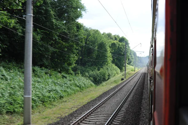 Litwa Sieć Kolejowa Tor Jedziemy Fast Train — Zdjęcie stockowe