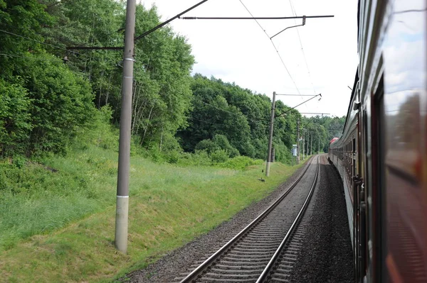 Σιδηροδρομικό Δίκτυο Και Σιδηροδρομική Γραμμή Λιθουανίας Πηγαίνοντας Στο Γρήγορο Τρένο — Φωτογραφία Αρχείου