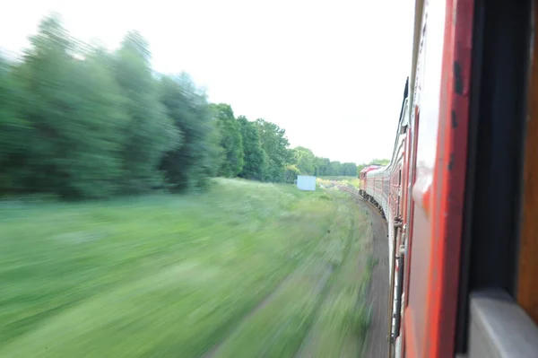 Lituânia Railway Network Track Vamos Fast Train Sair Estação Vista — Fotografia de Stock