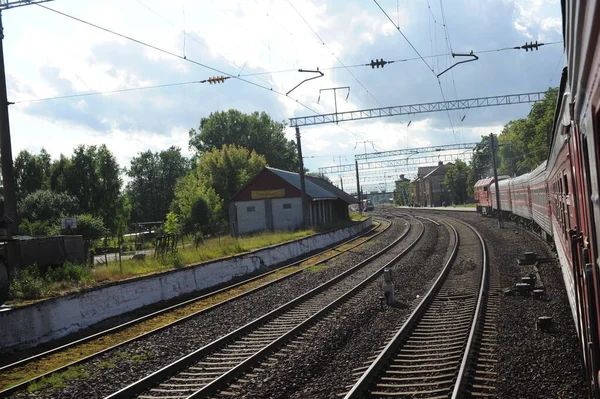 Vilnius Lithuania 2011年6月26日 リトアニア鉄道網と線路 高速列車に乗る 駅への接近 ロイヤリティフリーのストック画像