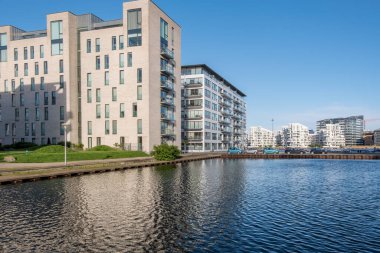 COPENHAGEN, DENMARK - 20 AĞUSTOS 2017 Kopenhag Mimarisi. Arka bahçede Yeşil Alanı olan binalar