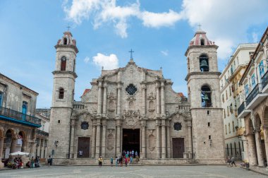 HAVANA, CUBA - 23 Ekim 2017: Havana Eski Kent ve Arka plan Katedrali