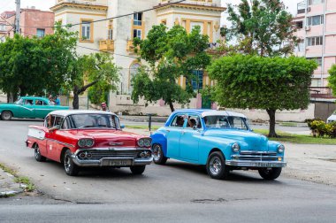 HAVANA, CUBA - 21 Ekim 2017: Havana, Küba 'daki Eski Vehcles