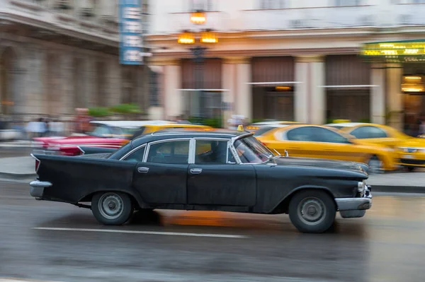 stock image HAVANA, CUBA - OCTOBER 21, 2017: Old Style Retro Car in Havana, Cuba. Public Transport Taxi Car for Tourist and Local People. Black Color