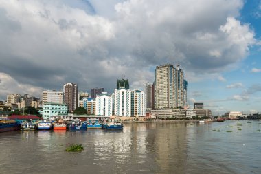 MANILA, PHILIPPINES - 18 HAZİRAN 2018: Pasig Nehri, Manila, Filipinler. Arkaplanda Ağaç ve Teknelerin Akan Dalı