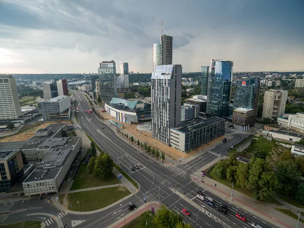 Vilnius Litwa Sierpnia 2018 Gmina Wilno Tle Dzielnica Biznesowa — Zdjęcie stockowe