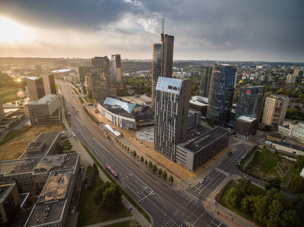 VILNIUS,LITHUANIA - AUGUST 13, 2018: Vilnius Business District with City Municipality In Background. Lithuania