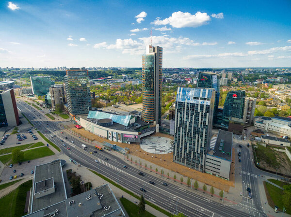 VILNIUS, LITHUANIA - MAY 07, 2016: Vilnius Business District with Municipality and Business Skyscraper In Background.