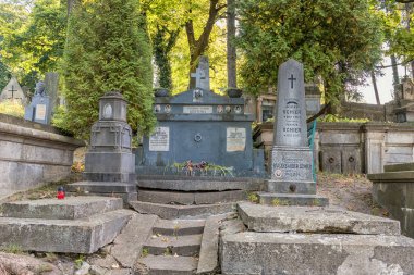 LVIV, UKRAINE - 11 Eylül 2016: Lviv City ve Lychakiv Mezarlığı. Manzara Yeri.