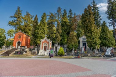 LVIV, UKRAINE - 11 Eylül 2016: Lviv City ve Lychakiv Mezarlığı. Manzara Yeri.