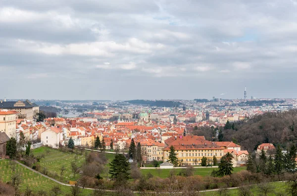 stock image Petrin Gardens and Prague Landscape from Above. Cityscape