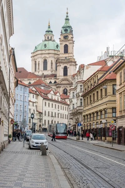 Prague Czech Março 2016 Cidade Velha Praga Com Eléctrico Ação — Fotografia de Stock