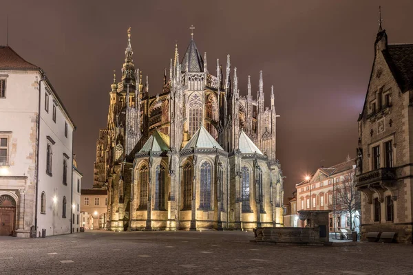 Prag Tschechien März 2016 Nacht Und Veitsdom Langzeitbelichtung Prag Tschechisch — Stockfoto