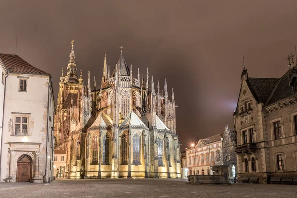 Prague Czech March 2016 Night Vitus Cathedral Long Exposure Prague — Stock Photo, Image