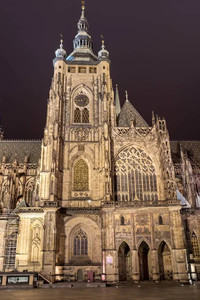 Prague Czech March 2016 Vitus Cathedral Night Prague Czech Long — Stock Photo, Image
