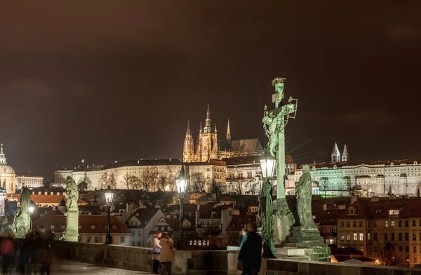 Prague Czech March 2016 Night Cityscape Prague Czech Vitus Cathedral — Stock Photo, Image