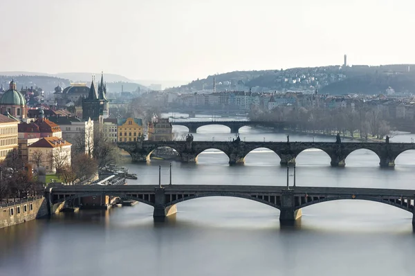 Praga Czeska Marca 2016 Praski Pejzaż Miasta Rzeką Lvtaną Mostem — Zdjęcie stockowe