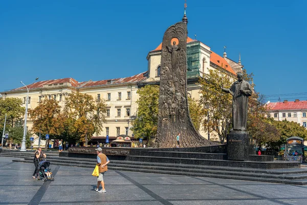 Lviv Ukraine September 2016 Lviv City Local Architecture People Statue — Stock Photo, Image