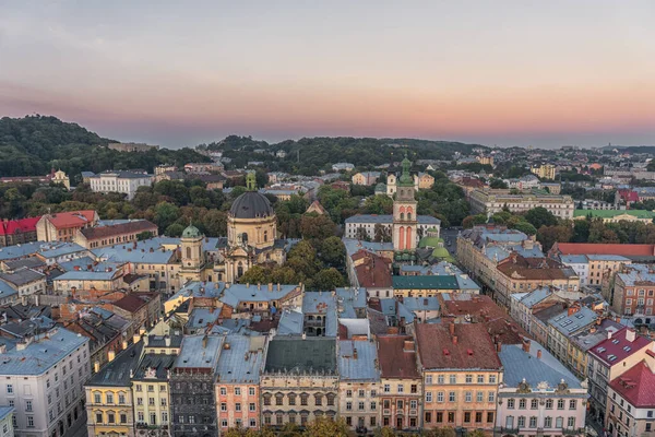 stock image LVIV, UKRAINE - SEPTEMBER 08, 2016: Lviv Cityscape and Sunset Light. Lviv Old Town.