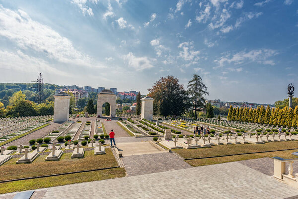 LVIV, UKRAINE - SEPTEMBER 11, 2016: Lviv City and Lychakiv Cemetery. Sightseeing Place. Polish Orlat Cemetery