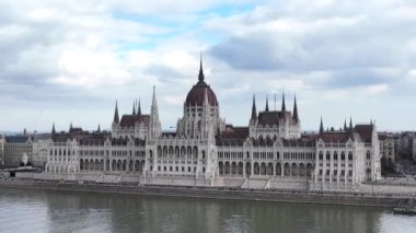 Awe Inspiring Drone Shot of Hungarian Parliament Building and Danube River in Budapest Cityscape from a Birds Eye View