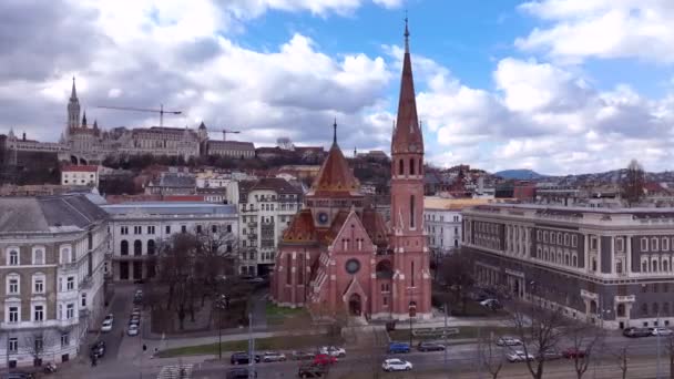 Szilagyi Dezso Square Reformerad Kyrka Protestantisk Kyrka Budapest Ungern — Stockvideo