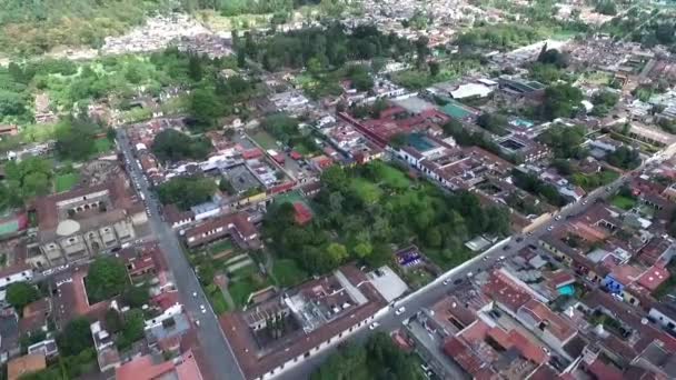 Antigua City Guatemala Beautiful Old Town Downtown Drone Point View — Stock Video