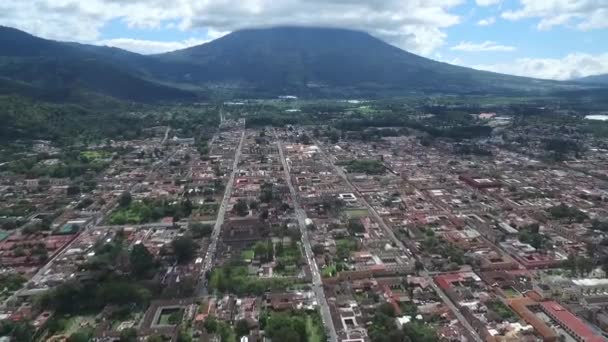 Antigua City Guatemala Vackra Gamla Stan Och Centrum Drone Point — Stockvideo