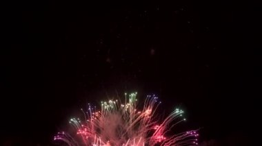 Gece havai fişekler. Karanlık Gök ve Renkli Patlama. Festival