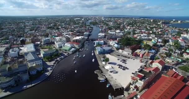 Ciudad Belice Centro País Del Caribe Punto Vista Del Dron — Vídeo de stock