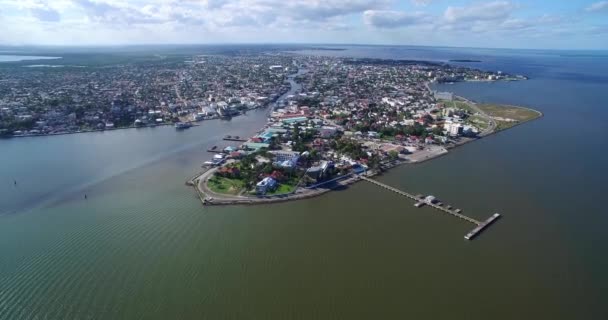 Belize City Och Downtown Karibiska Landet Drone Point View Vackra — Stockvideo