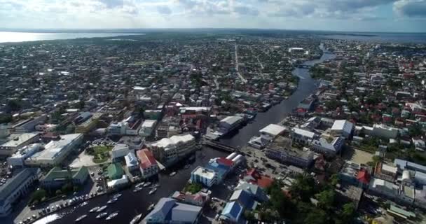 Belize City Downtown Karibská Země Drone Point View Krásná Obloha — Stock video