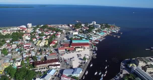 Belize City Downtown Caribbean Country Drone Point View Beautiful Skyline — Stock Video
