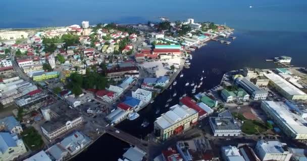 Belize City Downtown Caribbean Country Drone Point View Beautiful Skyline — Stock Video
