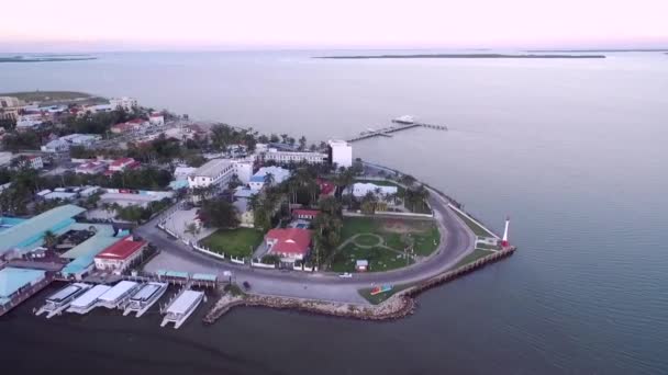 Naplemente Belize Cityben Belvárosban Karib Térség Drónnézőpont Gyönyörű Égbolt — Stock videók