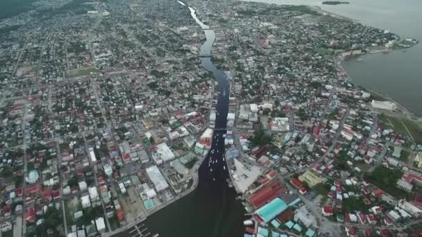 Belize City Downtown Günbatımı Karayip Ülkesi Drone Bakış Açısı Güzel — Stok video