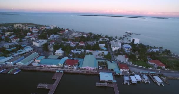 Sunset Belize City Downtown Caribbean Country Drone Point View Beautiful — Stock Video