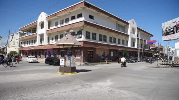 Belize City Downtown Traffic Local People — Stock Video