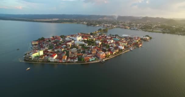 Острів Флорес Петен Гватемалі Місце Спостереження Вид Повітря Скайлайн Точка — стокове відео