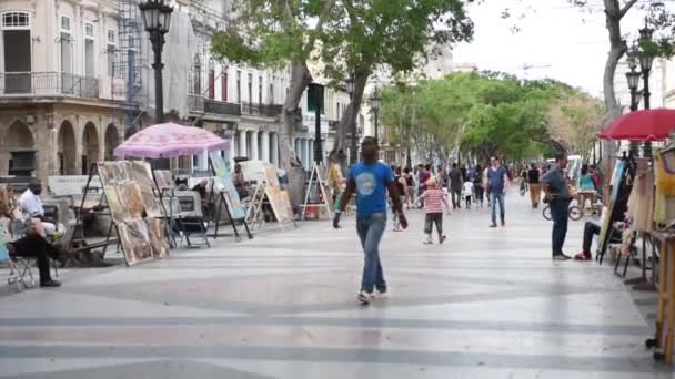 ハバナ旧市街と人々が歩く キューバ — ストック動画