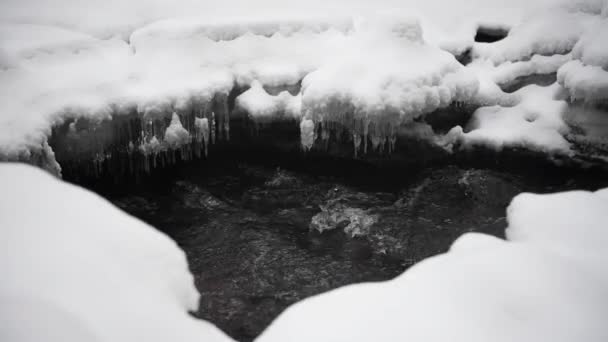 Winterlandschap Van Een Rivier Stroomt Het Water Langzaam Rivier Het — Stockvideo