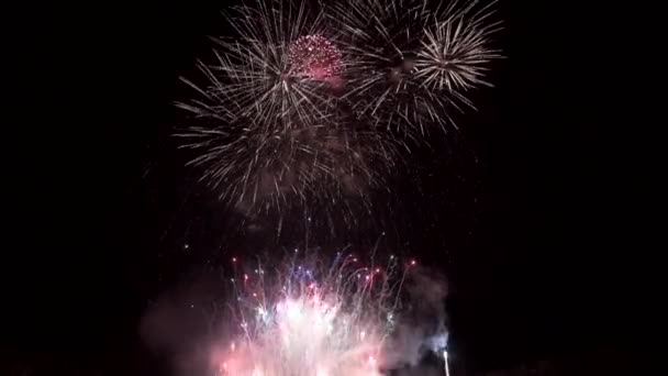 Фейерверк Ночью Темное Небо Красочный Взрыв Фестиваль — стоковое видео