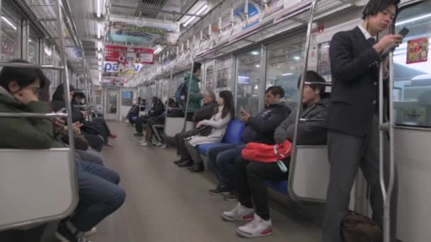 Giapponesi Tokyo Subu Shinjuku Treno Giappone Passeggeri Viaggiano — Video Stock