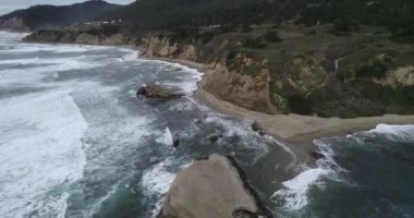 Kaliforniya 'daki Greyhound Rock Country Park' ta. Ada ve Pasifik Okyanusu Dalgaları. Drone. ABD. İHA